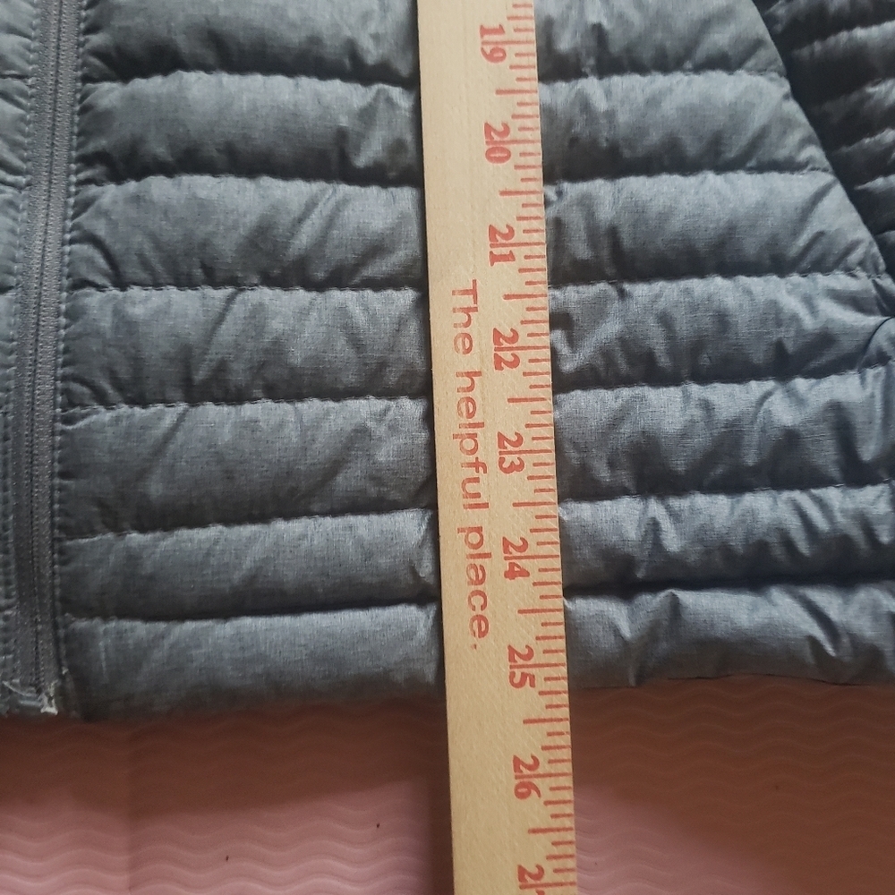 Women's Large Eddie Bauer Down Coat BROKEN ZIPPER Grey Hooded Jacket - Picture 14 of 16